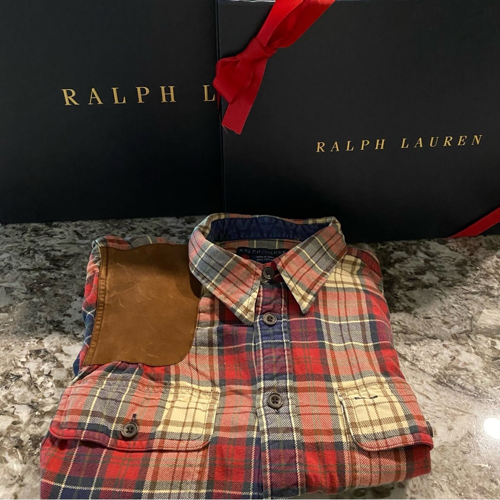 Polo Ralph Lauren Vintage   Plaid LS Shirts- GOAT sueded  patch on shoulder
